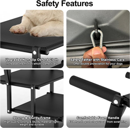 Extra Wide Dog Stairs for Large Dogs, Foldable Dog Ramp for Car with Non-Slip Surface, Lightweight Dog Stairs for Cars, Dog Steps for Cars, SUV, High Beds, Truck, Supports up to 250 lbs, 4 Steps