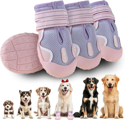 Dog Shoes for Large Small Medium Dogs, Breathable Mesh Dog Boots & Paw Protectors for Summer Hot Pavement Winter Snow, Waterproof Anti-Slip Dog Booties for Hiking Hardwood Floors(Pink-Purple3)