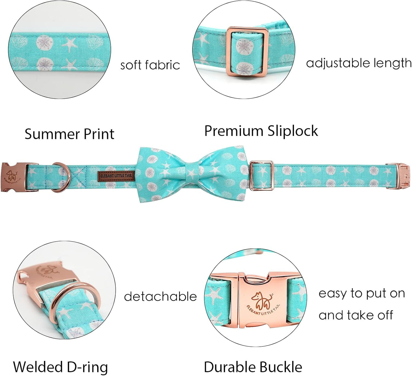 Elegant Little Tail Summer Dog Collar with Bow, Cute Bowtie for X-Small Puppy and Cat