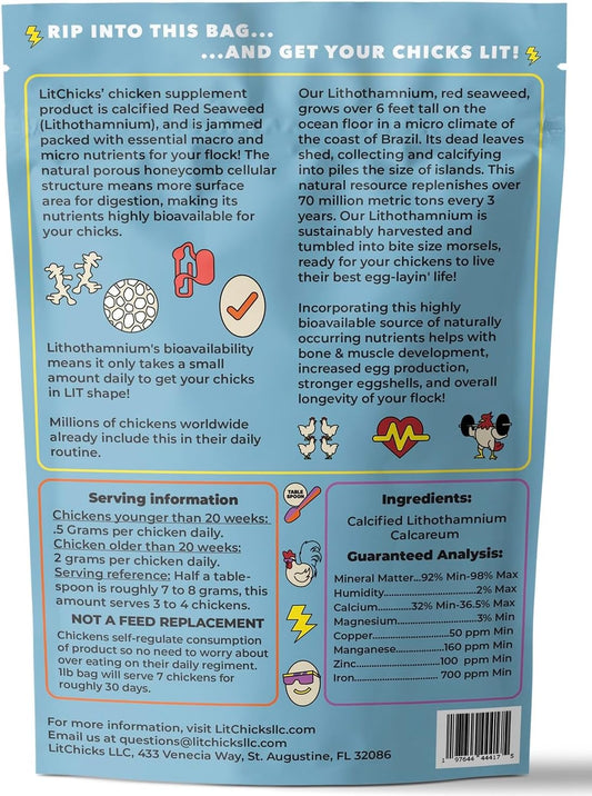 LitChicks’ Calcified Seaweed for Laying Chickens - Crushed Oyster Shell Alternative - Highly Digestible - Single Ingredient - Helps with Egg Laying & Flock Health.
