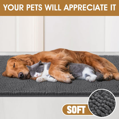 4 Pieces Muddy Door Mats for Dogs, Chenille Absorbent Pet Mats, Quick Dry, Trap Dirt Non Slip Heavy Indoor Doormat Soft Dog Bed Mat Front Inside Door Mat for Indoor Outdoor Entrance,Grey