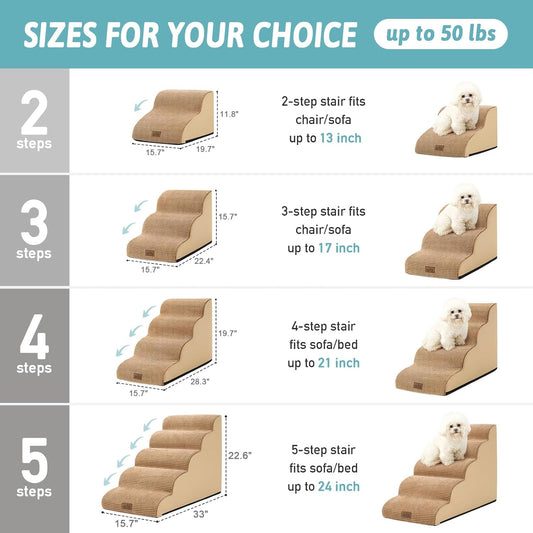 Dog Stairs for High Bed 22.6" H, Small Dog Step for Puppy, Older or Cat, Curved Ramp for Car, Ladder with High Density Foam, Lightweight, Durable, 15.7x33x22.6 inch, 5 Step, Light Brown - Pawvie