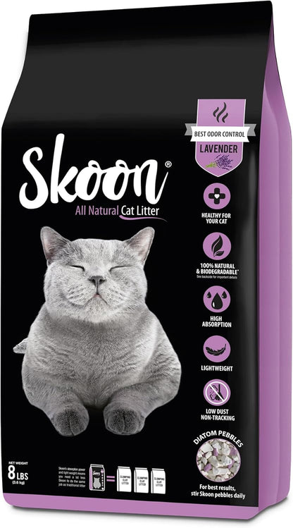 Skoon All Natural Cat Litter (1 Bag) - Lavender - Lightweight, Low Tracking, Non-Clumping Diatom Pebbles Absorb, Lock, and Seal Waste for Best Odor Control