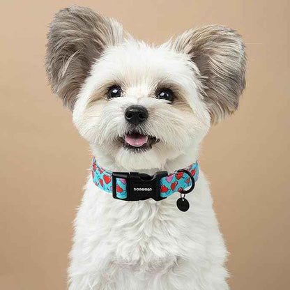 DOGWONG Blue Heart Dog Collar Adjustable Soft Natural Fabric Girl Pet Dog Collar Cute Heart Valentine Puppy Necklace for Small Medium Large Dog