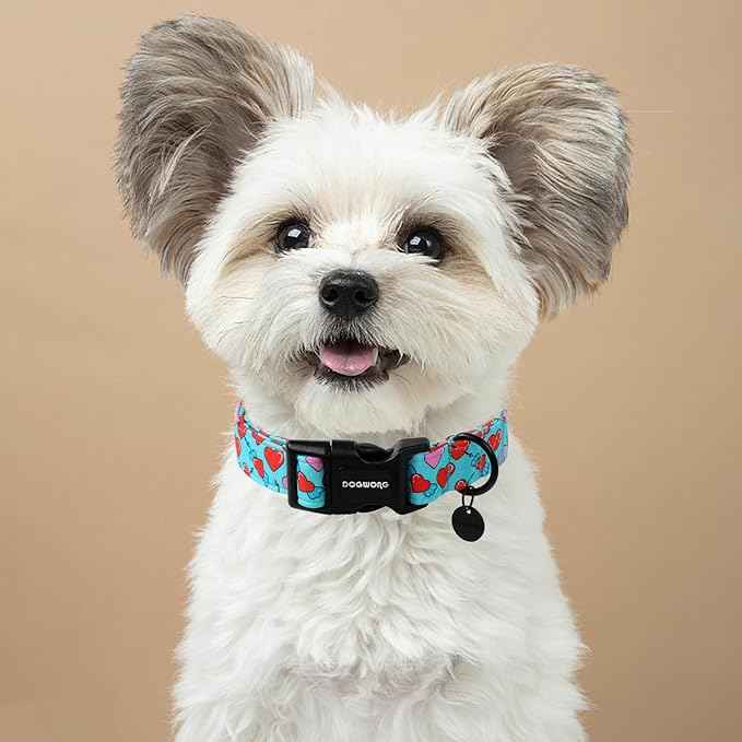 DOGWONG Blue Heart Dog Collar Adjustable Soft Natural Fabric Girl Pet Dog Collar Cute Heart Valentine Puppy Necklace for Small Medium Large Dog