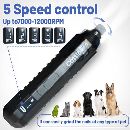 Dog Nail Grinder - Professional Electric Dog Nail Trimmer for Dogs & Cats Quiet Painless Grooming & Smoothing Dog Nail Clipper & File Included - Suitable for Small Medium Large Pets (Black)