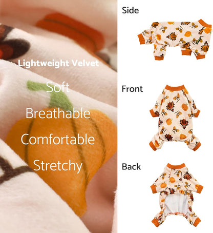 Fitwarm Thanksgiving Turkey Dog Pajamas, Funny Dog Winter Clothes for Small Dogs Girl Boy, Pet Jumpsuit, Cat Onesie with Feet, Lightweight Velvet, Orange, Large