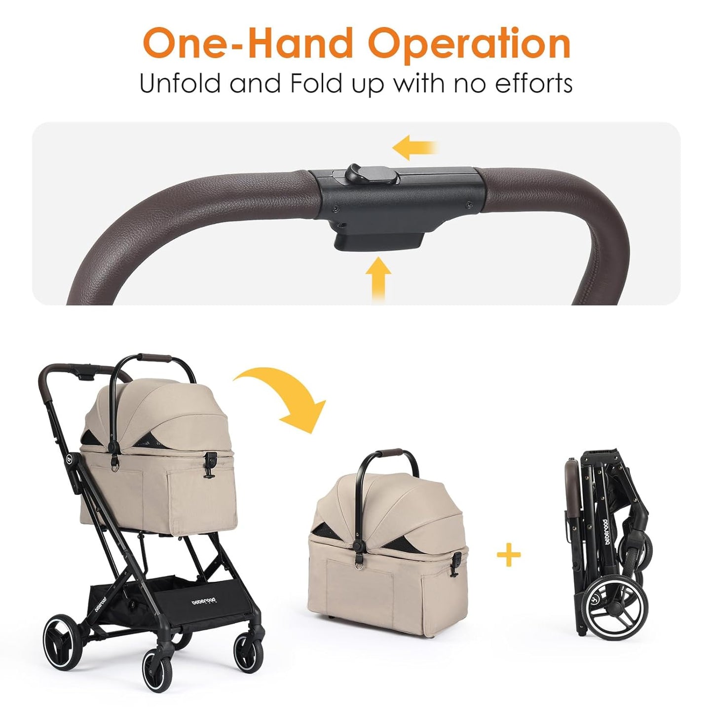 X2 Pet Stroller, Dog Cat Stroller for Small Pets Under 44lbs, Equipped with Detachable & Foldable Carrier, Waterproof Pad & Sunshade Canopy,Camel (Camel) - Pawvie
