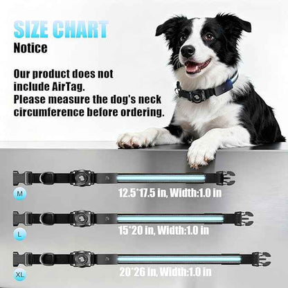 LED AirTag Dog Collar - Brightest Light Up Dog Collars - IP68 Waterproof Air Tag Dog Collar Holder - 1,600 Feet of High Visibility - Magnetic Charging - Dog Lights for Night Walking, Black L