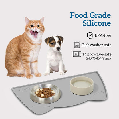 OHMO - Cat Food Mat, Silicone Pet Feeding Mat for Floor Non-Skid Waterproof Dog Water Bowl Tray, Easy to Clean Pet Placemat