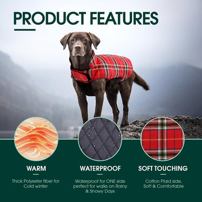 Kuoser Waterproof Dog Coat, Reversible Dog Jacket for Small Dogs, Adjustable Durable Doggie Winter Coat Warm Cozy Puppy Cold Weather Apparel from Small to Large Breed, Bright Red S