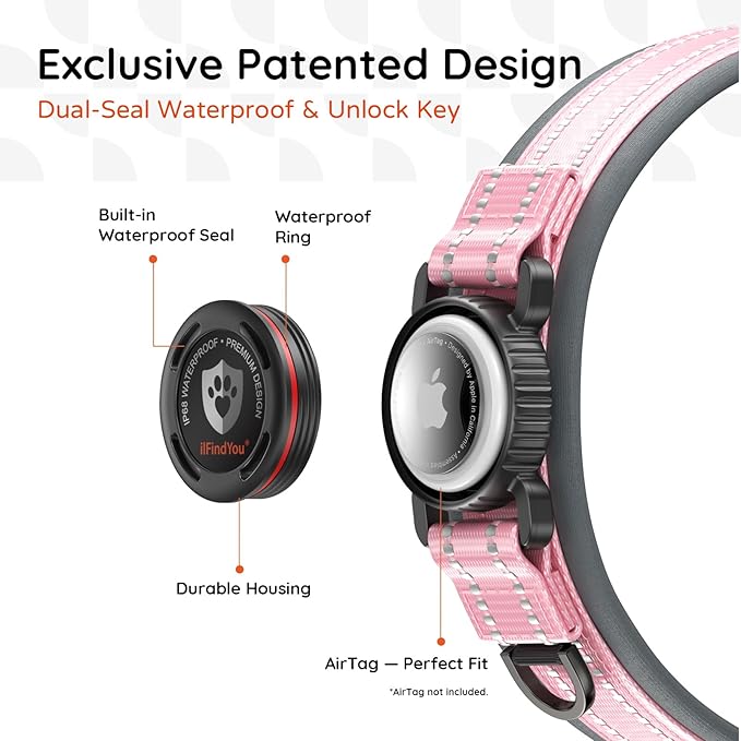 Upgraded AirTag Dog Collar with Holder, Waterproof Reflective Air Tag Dog Collar with Widened Comfortable Padding & Ultra-Durable Metal Buckle, Adjustable for Large Dogs (L, Pink)