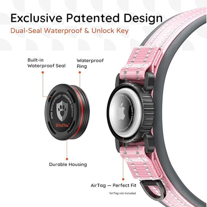 Upgraded AirTag Dog Collar with Holder, Waterproof Reflective Air Tag Dog Collar with Widened Comfortable Padding & Ultra-Durable Metal Buckle, Adjustable for Extra Large Dogs (XL, Pink)