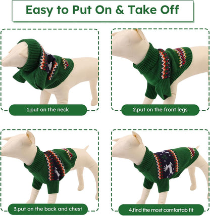 Queenmore Dog Christmas Sweater,Turtleneck Knitted Pullover Xmas Pet Clothes Sweatshirt,Christmas Outfit, Warm Dog Sweaters for Small Dogs Boy Girl,XmasDeer,M