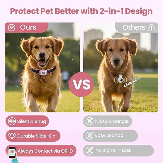 for AirTag Dog Collar Holder, Smart QR Code for Air Tag Holder Cats and Dogs, for AirTag Protective Cases - Scan Alert, Instant Location, Pet Online Profile, Contacts Info (1 Pack, Pink)