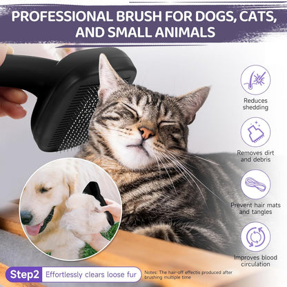 Dog Brush Kit – 3 PCS Grooming Set with Self-Cleaning Brush, Undercoat Rake & Pet Bath Brush. Great for Shedding, Tangles & Dirt Removal – Ideal for Long & Short Haired Dogs & Cats, Black