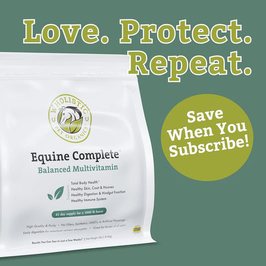 Wholistic Pet Organics Equine Complete: Horse Multivitamin for Total Body Health - Horse Supplement with Vitamins, Minerals, Prebiotics, Probiotics, Antioxidants and More - 4 Lb
