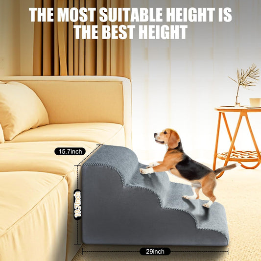 Chic Threads Dog Stairs for High Beds, 4-Step Dog Steps for Couch, Pet Stairs for Small Dogs and Cats, Non-Slip, Stable Indoor Dog Steps for high Bed