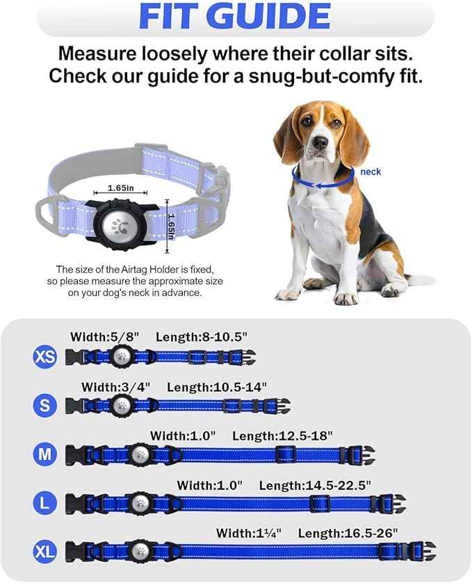 TagME Airtag Dog Collar,Waterproof Reflective Pet Collar with Airtag Holder,Soft Padded and Double D-Rings for Medium Dogs,Navy Blue
