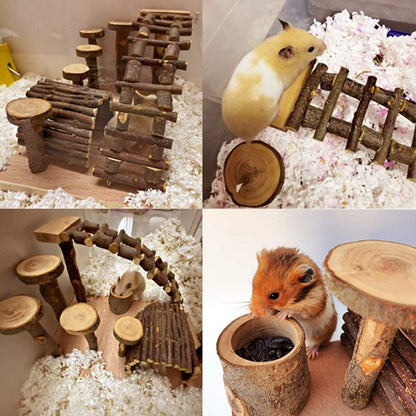 Wooden Hamster Bridge, Small Animals Climbing Ladder Activity Set Platform Ramps Playground Toys for Mouse Dwarf Hamster Gerbil Rat Sugar Glider Syrian Hamster