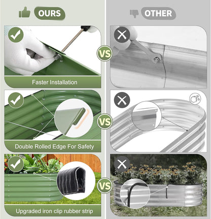 Galvanized Raised Garden Bed Outdoor- Raised Beds for Gardening| Metal Planter Box, Steel Raised Garden Bed Kit with Safety Edging and Gloves for Vegetables, Flower, Herbs (6x2x1.4FT, Green)