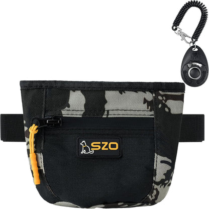 SZO Dog Treat Pouch with Pet Training Clicker, Dog Training Treat Pouch with Waist Belt Clip, Magnetic Closure, Hands-Free Training - Camo