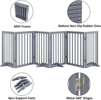 Dog Gate for Stairs 37-110" Wide, Fully Assembled Foldable Dog Gates for Doorways House, Freestanding Pet Gates for Dogs, Doogie Puppy Fence Gate