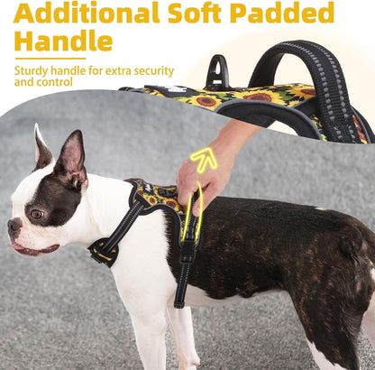 PUPTECK No Pull Dog Harness for Large, Adjustable Reflective Dog Harness with Handle Easy Control, Comfortable Soft Padded Pet Vest Harness for Extra Large Dogs, Sunflower XL