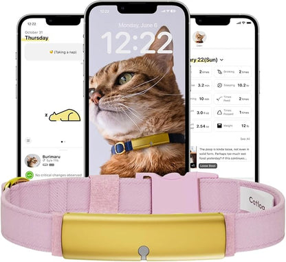 Health Tracker for Cats - Smart Cat Collar with Safety Breakaway Buckle for Indoor Cats, Wellness Alerts, Real-time Monitoring (Sakura,XXL)