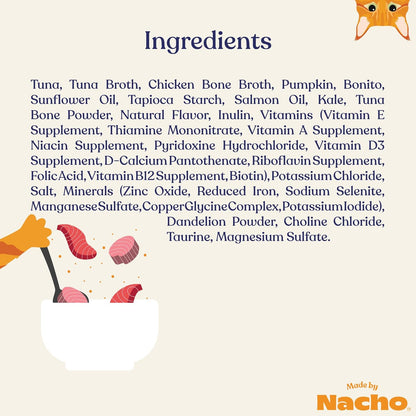 Made by Nacho Flaked Filets Recipe in Bone Broth, Grain-Free Chef's Selects Wet Food for Cats Balanced Diet in Naturally Hydrating Pumpkin-Infused Broth (3.0 oz (Pack of 12), Tuna & Bonito)