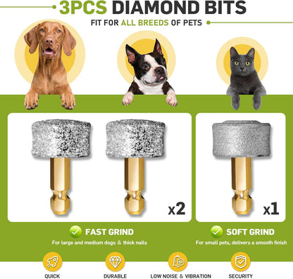 Dog Nail Grinder & Clipper 2-in-1 Set - 25dB Ultra Quiet with 3 Grinding Wheels & 2 LED Lights, Rechargeable for Large/Puppy Dogs & Cats, 3-Speed Adjustable for Anxious Pets
