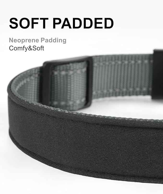 TagME Airtag Dog Collar,Waterproof Reflective Pet Collar with Airtag Holder,Soft Padded and Double D-Rings for Large Dogs,Grey