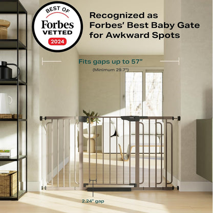 Cumbor 29.7-57" Extra Wide Baby Gate for Stairs, Mom's Choice Awards Winner-Dog Gate for Doorways, Pressure Mounted Walk Through Safety Child Gate for Kids Toddler, Tall Pet Puppy Fence Gate, Brown