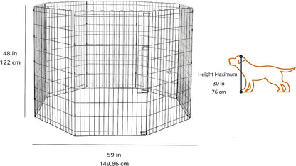Amazon Basics Foldable Octagonal Metal Exercise Dog Playpen - Indoor/Outdoor, No Door, Extra Large (8 Panels, 24 x 48), Easy to assemble, store, and customize, 48" - X-Large, Black