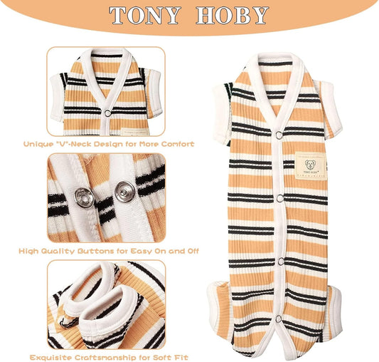 TONY HOBY Male Dog Pajamas, 4 Legged Dog Jumpsuit with Brown Stripe, Dogs Shirt for Small Medium Dogs (Brown, Boy, L)