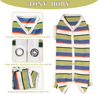 TONY HOBY Dog Pajamas, Dog Jumpsuit, Colorful Dogs Shirt, Dogs Surgery Recovery Suit for Small Medium Breeds (Blue&White, Boy, M)