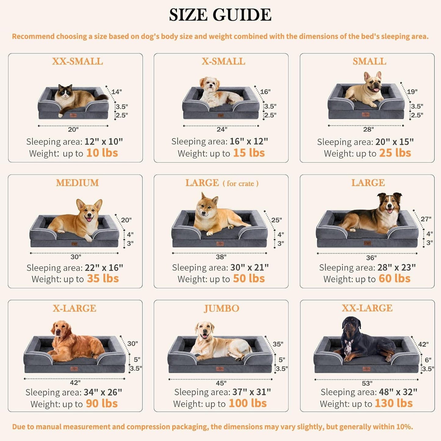 Comfort Expression XL Dog Bed with Bolster, Waterproof Orthopedic Foam Dog Beds for Extra Large Dogs, Washable Dogs Sofa Pet Bed with Removable Cover & Non-Slip Bottom(X-Large,Dark Grey)