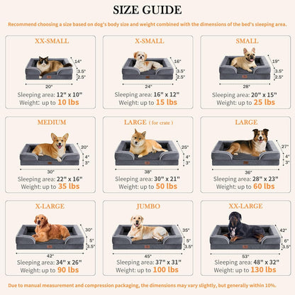 Comfort Expression Waterproof Large Dog Beds Orthopedic Foam Dog Beds Sofa Comfy Pet Bed with Washable Removable Cover & Non-Slip Bottom(Large,Dark Grey)