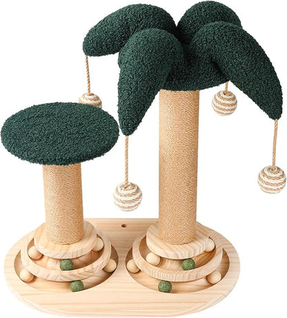 Fun Cat Tree Tower 23" Tall, 4-in-1 Interactive Cat Scratching Post with Sisal Scratcher, Trackball Chaser Toys & Dangling Plush Balls, Vertical Play Focused Cat Furniture for Indoor Kittens