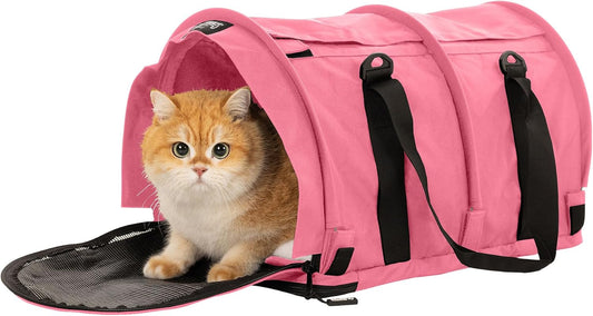 SturdiBag Pro 2.0 Pet Travel Carrier with Flexible Height for Cats and Dogs | Soft Sided Pet Carrier Bag with Safety Clips and Seatbelt Straps for Airplane or Car Travel | Large, Soft Pink - Pawvie