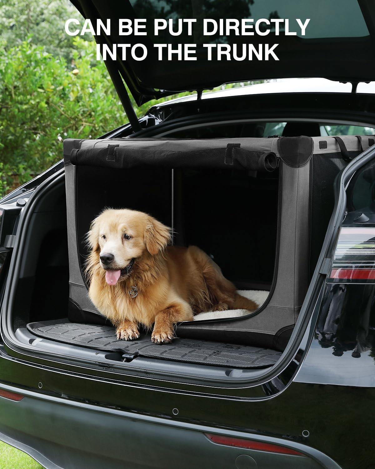 30-Inch Collapsible Travel Dog Crate, Portable 4-Door Soft Kennel for Medium to Large Dogs, Durable Mesh Windows, Indoor/Outdoor Use, Foldable, with Storage Bag (Grey)