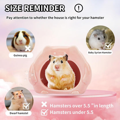 Bear-Shaped Hamster Hideout & Food Bowl Set - Ceramic Habitat for Syrian Dwarf Hamsters, Mice, Gerbils - All-Season Use, Chew-Proof Ceramic House and Feeding Dish for Small Pets(Pink)