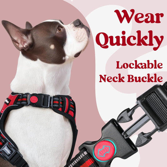 rabbitgoo Dog Harness for Large, No Pull Pet Harness with 3 Buckles, Adjustable Soft Padded Vest with Control Handle, Walking Reflective Pet Vest for Large Dogs, Red, L