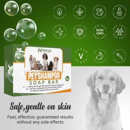 Natrulo All Natural Pet Shampoo Soap Bar for Dogs, Cats, Puppies – Herbal Healing Dry Skin Itch Relief, Odor Control Bar Soap for Pets – Gentle, Plant-Based, Easy-to-Use Pet Soap Bar Made in USA