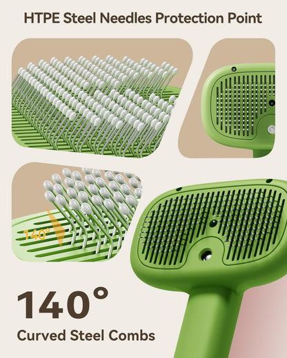 ROJECO 3-in-1 Pet Steam Brush for Cats&Dogs - Detangling Comb with Adjustable Mist, Handheld Deshedding Grooming Tool for Long/Short Hair, Massage Brush & Shedding Control Gift,Cordless (Green)