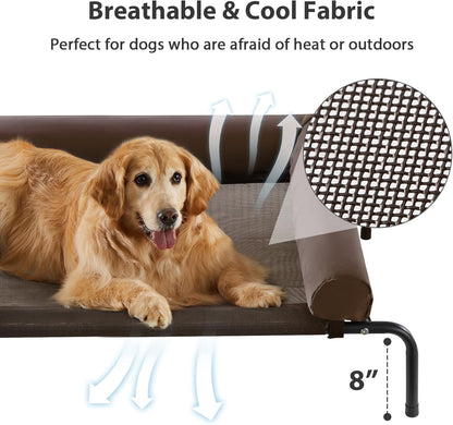 RRPETHOME Large Elevated Cooling Dog Bed, Raised Dog Cot Beds for Large Dogs, Elevated Outdoor Pet Cot, Chew Proof Portable Cooling Pet Cot with Skid-Resistant Feet and Breathable Mesh