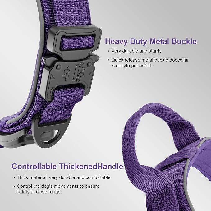 2026 Upgrade Dog Collar with IPX8 Waterproof AirTag Holder,Military Tactical Comfortable Control Handle and Ultra-Durable Metal Buckle/Night Reflective,GPS Collar for Medium to Large Dogs（Purple/XL）