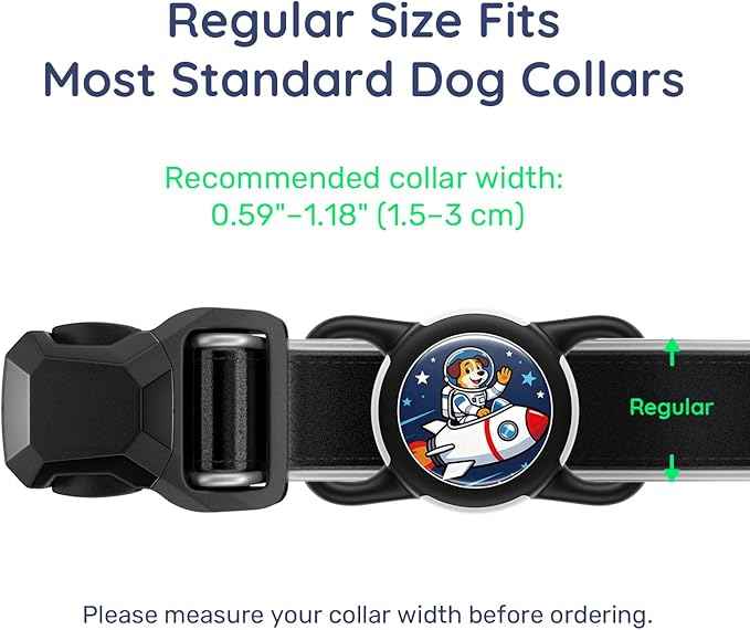 Dog AirTag Holder for Dog Collar, Soft Silicone Slide-On Case for Apple AirTag, No-Dangle Quiet Protective Holder with Eye-Catching Pet Character Designs, Black-Rocket Pilot
