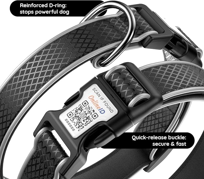 Airtag Dog Collar, IPX8 Waterproof Air Tag Dog Collar Holder | Reflective Ultra-Durable | Soft Padded | Safety Locking Buckle | Fit Small Dogs (Black S(9.8"-15.7"))