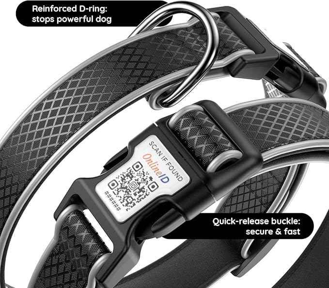 Airtag Dog Collar, IPX8 Waterproof Air Tag Dog Collar Holder | Reflective Ultra-Durable | Soft Padded | Safety Locking Buckle | Fit Miedium Dogs (Black M(12.6"-19.6"))